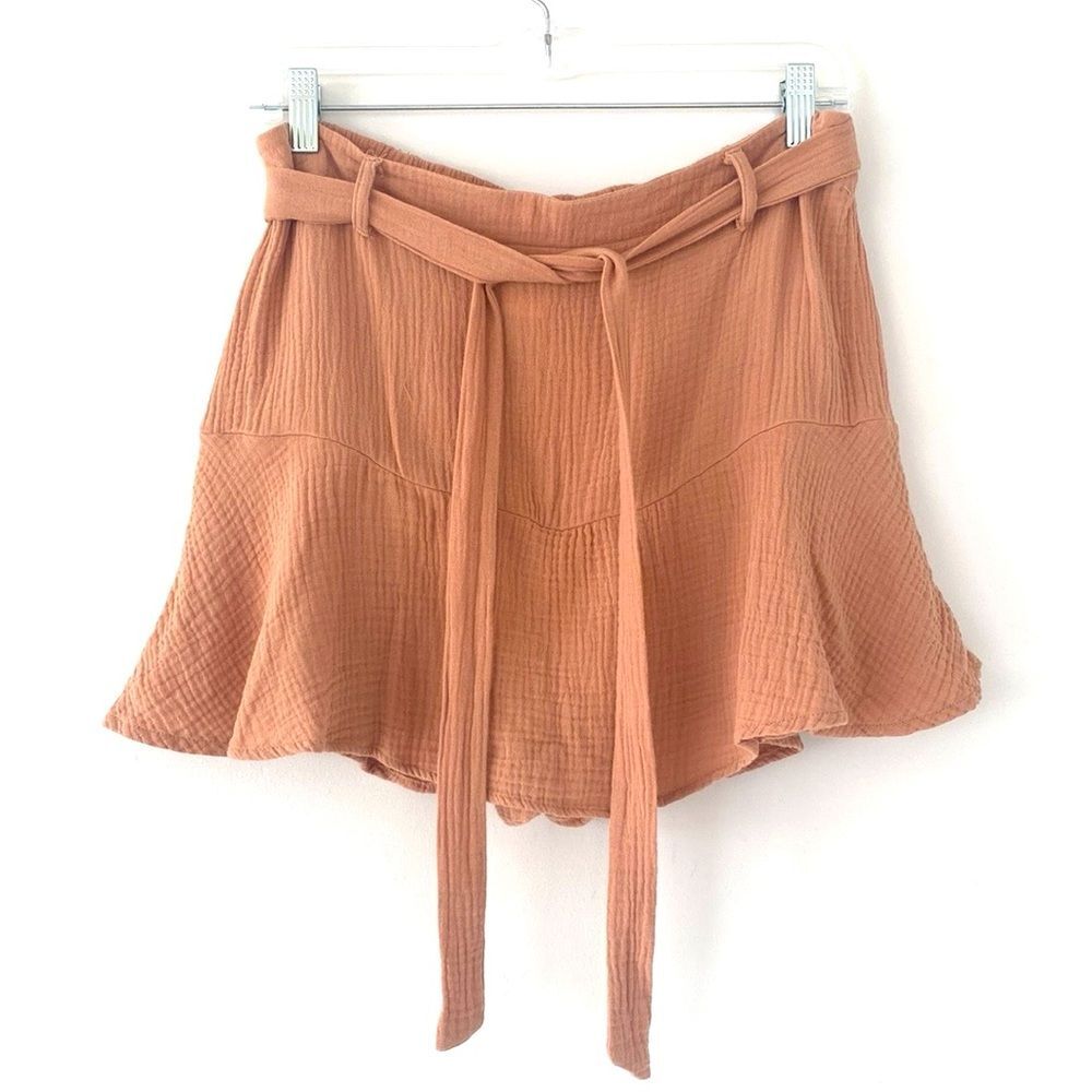 URBAN Romantics Salmon Pink Cotton Waffle Gauzy Pull On Flare Skort M Boho Beach